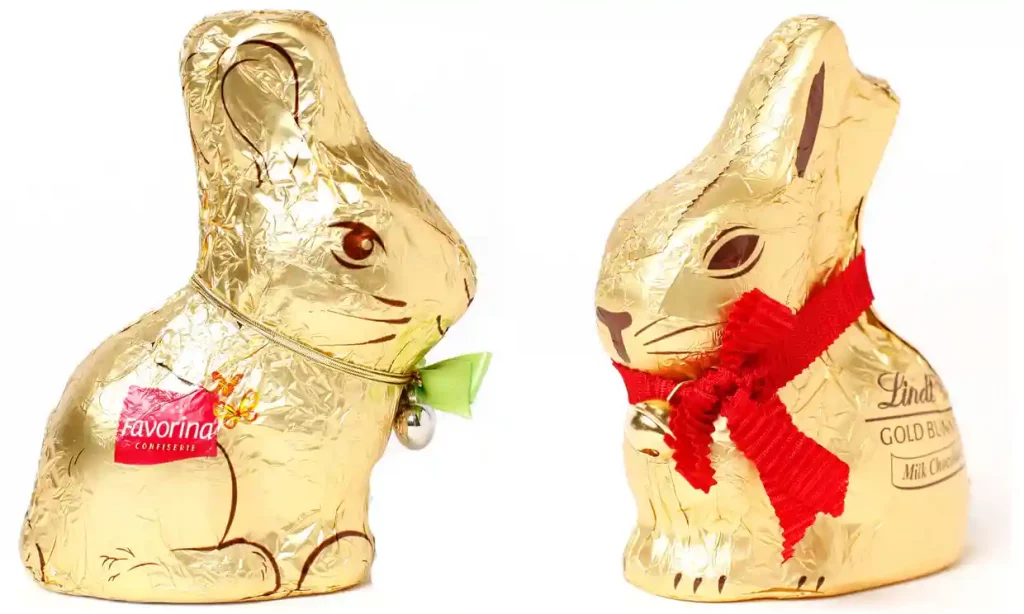 Lindt versus Lidl contrasting chocolate bunnies